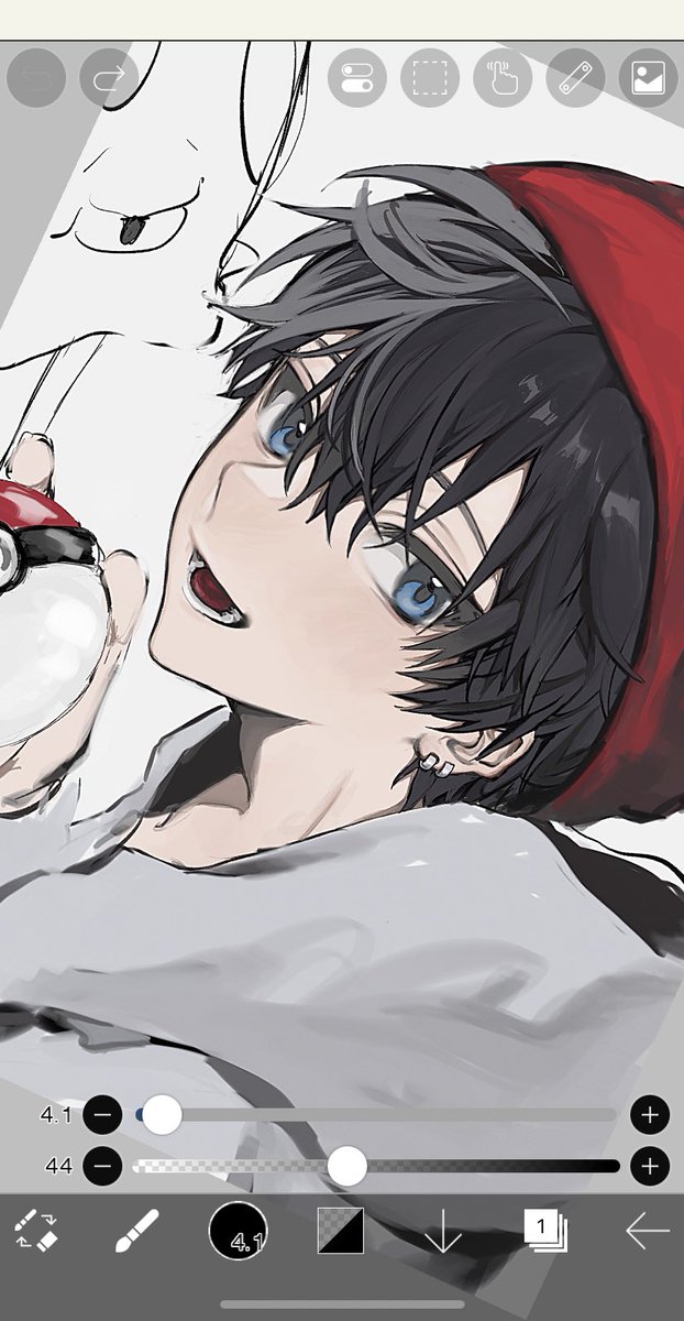 1boy male focus poke ball black hair blue eyes holding poke ball holding  illustration images