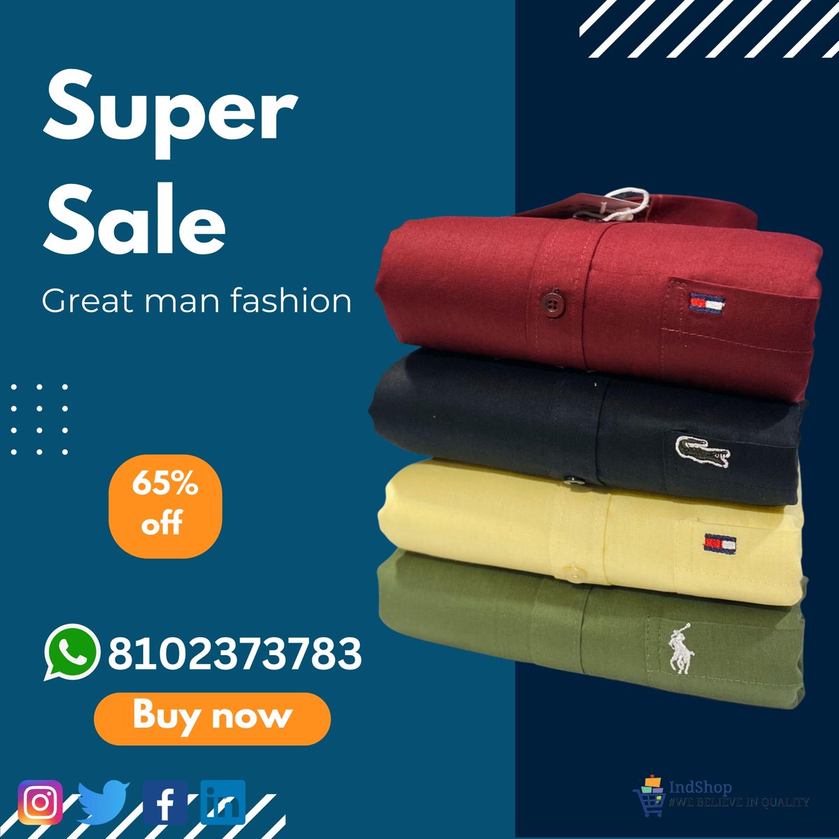 BEST MAN SHIRT | PREMIUM QUILITY | FOR MAN | 1 Pcs- Rs- 469.0 | 4 Pcs- Rs- 1399.0 | Indian tradition | Buy Now | IndShop.believe #manshirt 

#TwillCottonShirt #MensTwillShirt #ClassicShirt #MensFashion #MensStyle #EverydayEssential #WardrobeStaple #DressShirt #BusinessAttire