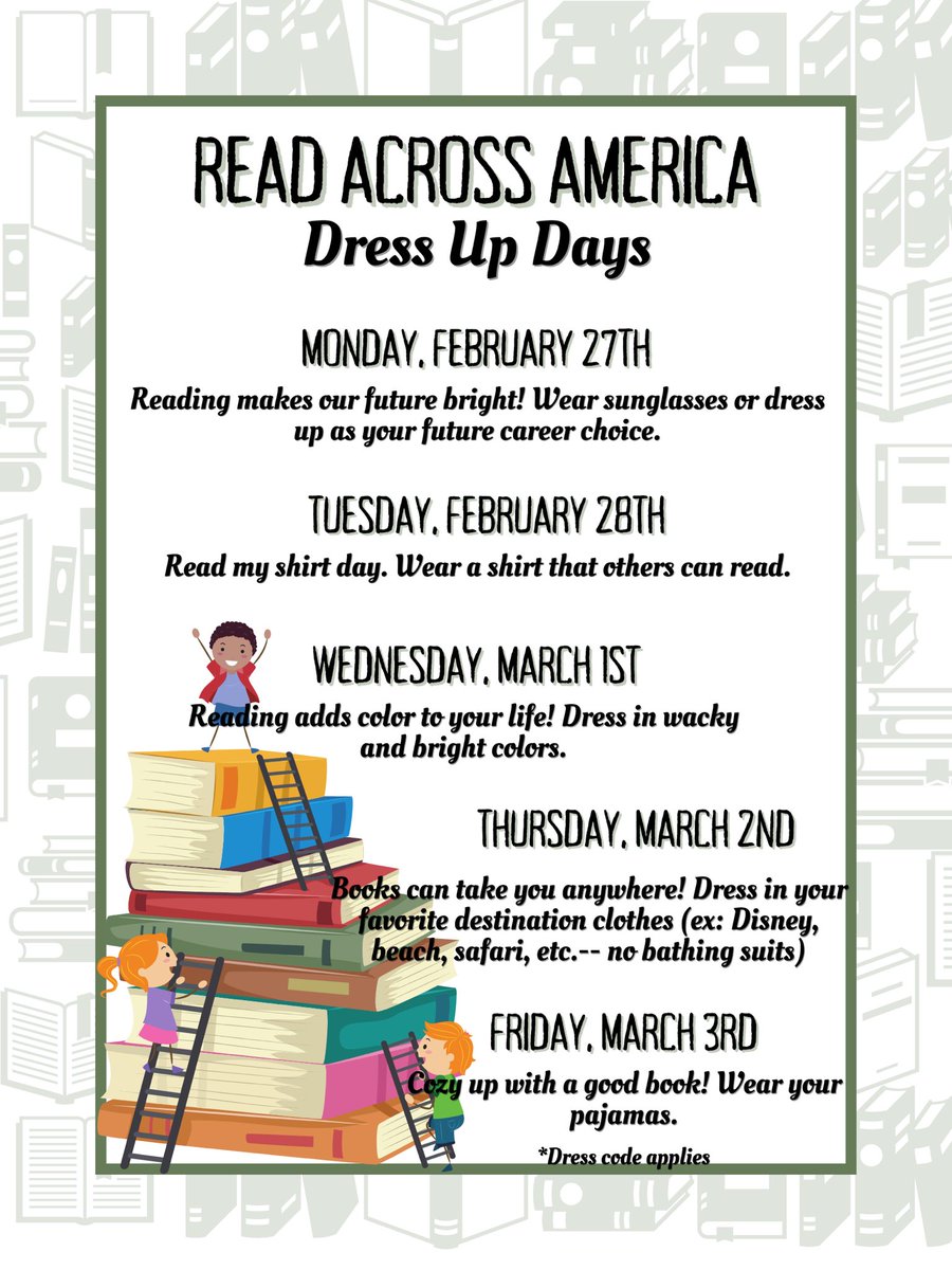 Celebrating Read Across America next week with a book fair, guest readers, and dress up days!