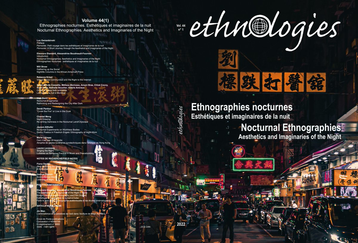 New issue of Ethnologies 'Nocturnal Ethnographies: Aesthetics of the Night' came to light with guest editors @DD_dr_diamonds and myself. An amazing collection that includes a preface by Luc Gwiazdzinski, 11 unique articles including @RebeccaKrisel @wstraw and postface. Enjoy!