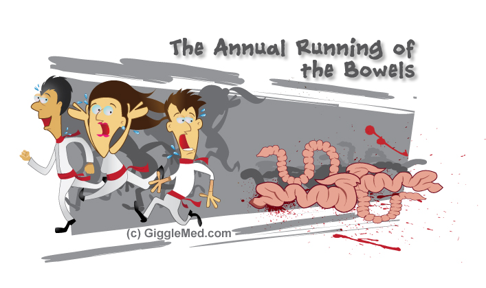 GiggleMed's tweet photo. March is Colon Cancer Awareness Month... if you're over 45 or have a family history of colon cancer, it may be time for "the running of the bowels"

#colonoscopy #screening #coloncancer #medicalhumor https://t.co/3yQmcnnaS6