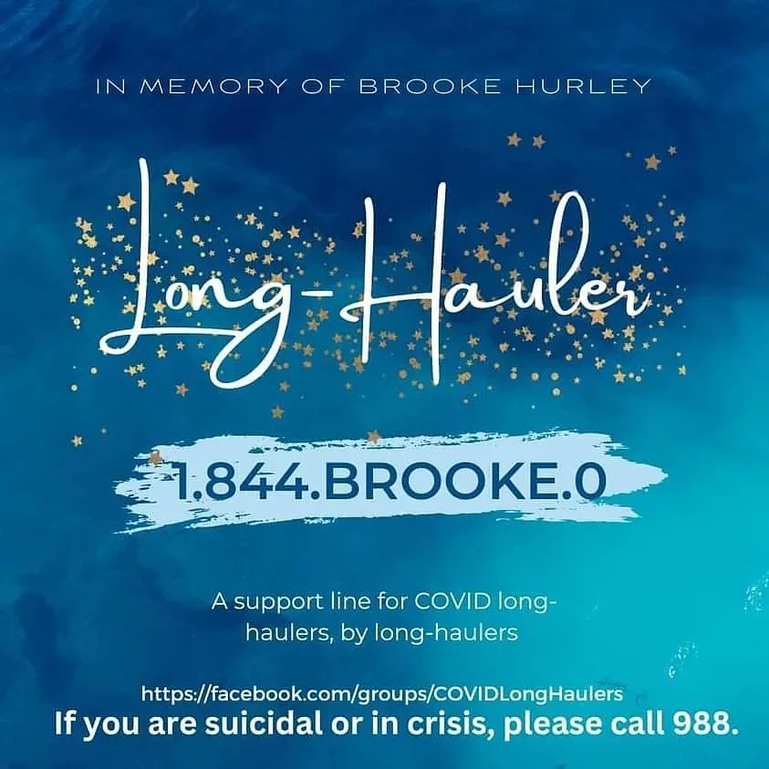 💙News  picking up on our Longhauler's grassroots Covid Longhaul Support Line. (This was headed up by @rubyslippahs )

CovidLonghaul Support Line
24/7 For Longhaulers, By Longhaulers

(If you are in crisis, please call 988 national crisis line). 

1.844.BROOKE.0
1.844.276.6530