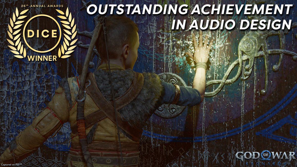 Congratulations to #GodofWarRagnarok for winning the #DICEAwards in Outstanding Achievement in Audio Design!