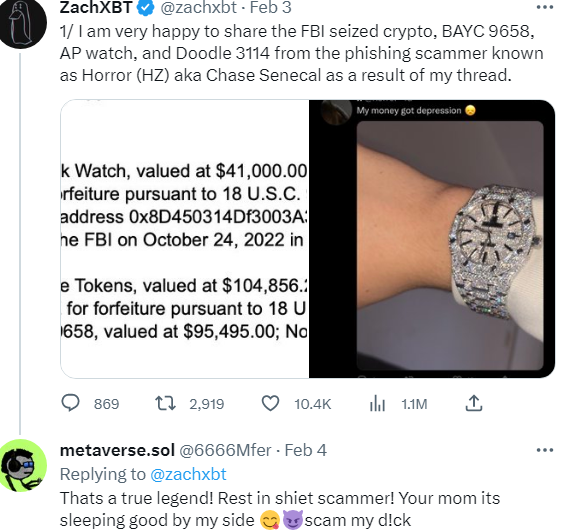 Doyoudomain's tweet photo. So we have @6666mfer the scammer who is selling fake ENS domains and can be seen calling out another scammer earlier this month LMAO. Can't make this up #SCAMMER #ENSDIGITS #MFERS #NFTS https://t.co/VZWFB6O805
