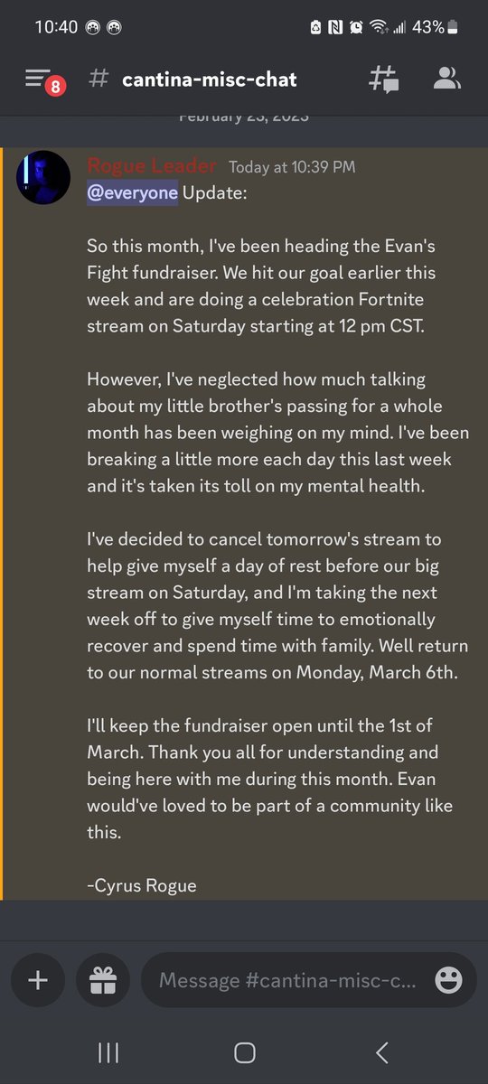 CyrusRogue's tweet image. Update on Evan's Fight