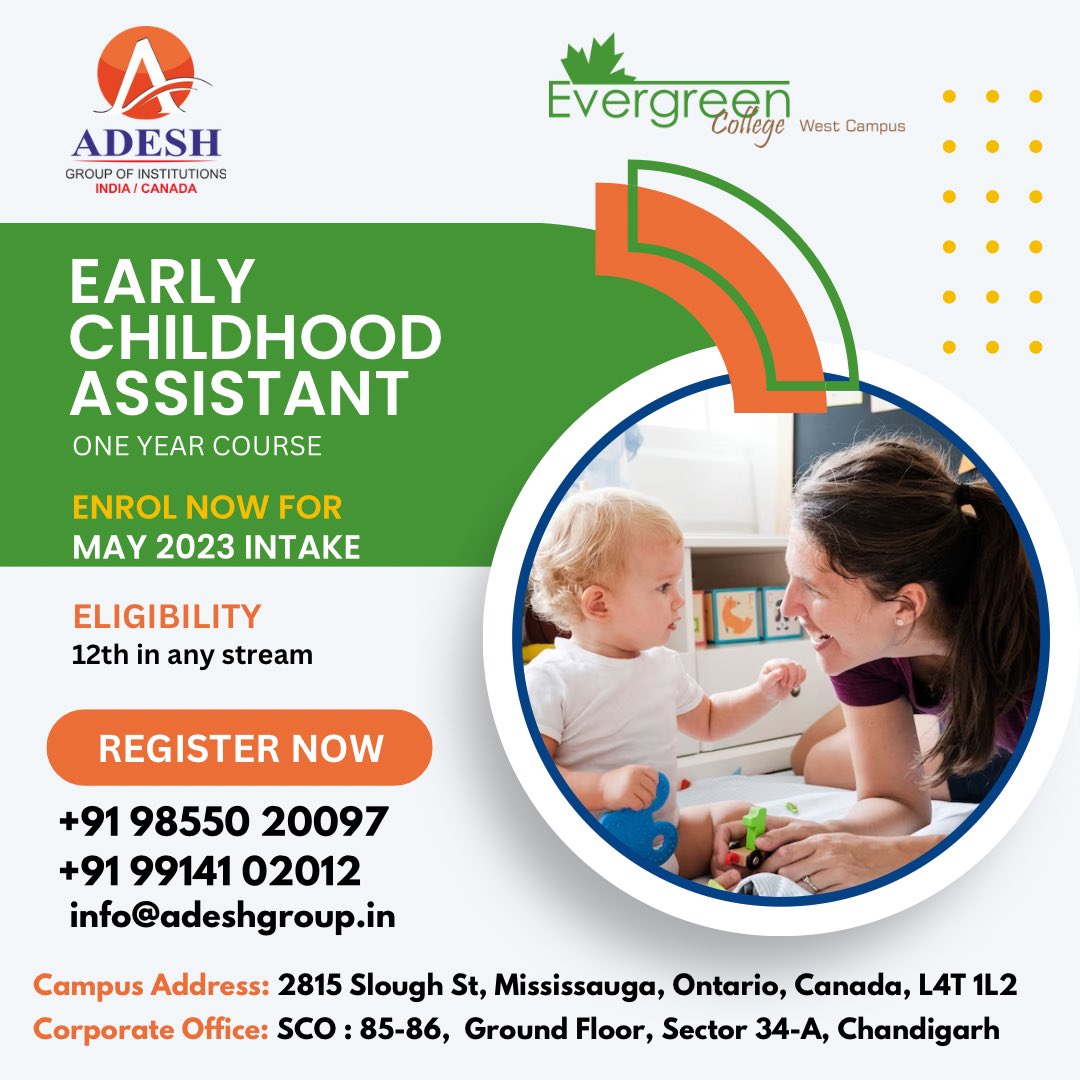 AdeshCanada's tweet photo. Study “Diploma in Early Childhood Assistant" at Adesh Canada Campus🎓🎓🎓
Located at Greater Toronto area. 

We provide many benefits like 
✅ With or without IELTS
✅ Only pay 25% tuition fee before visa, rest after visa in instalments. https://t.co/vFd88DHfFL