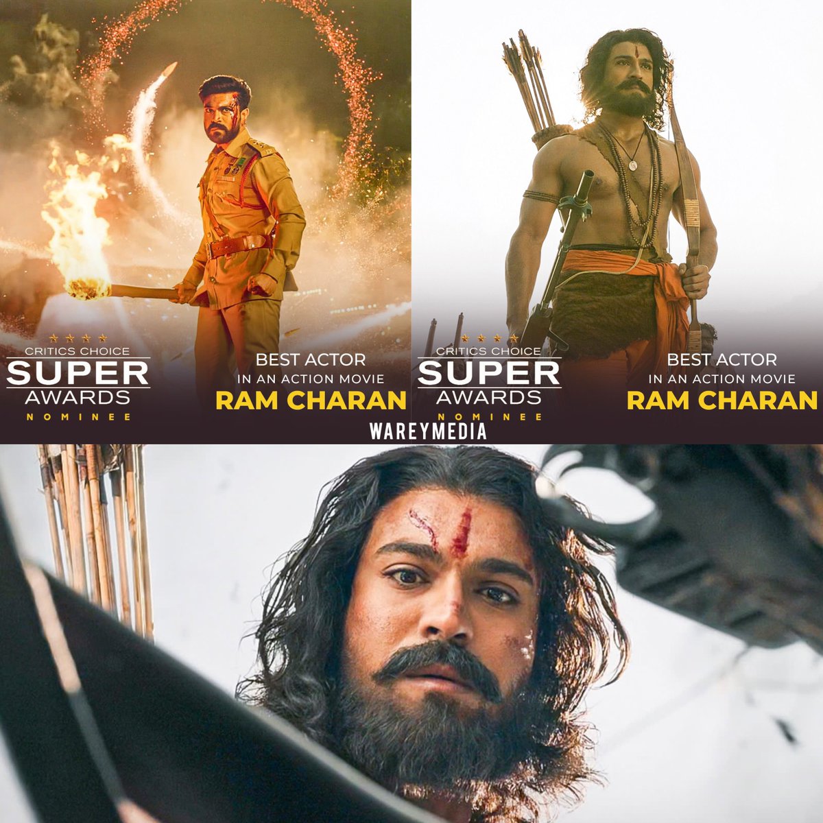 wareymedia's tweet photo. Mega Power Star @alwaysRamCharan is nominated in the Best Actor in an Action Movie category.
His name was among the list which had some of Hollywood’s finest actors like Tom Cruise, Nicholas Cage and Brad Pitt.
#RamCharan
#rchca #wareymedia https://t.co/2wk4zop2gu