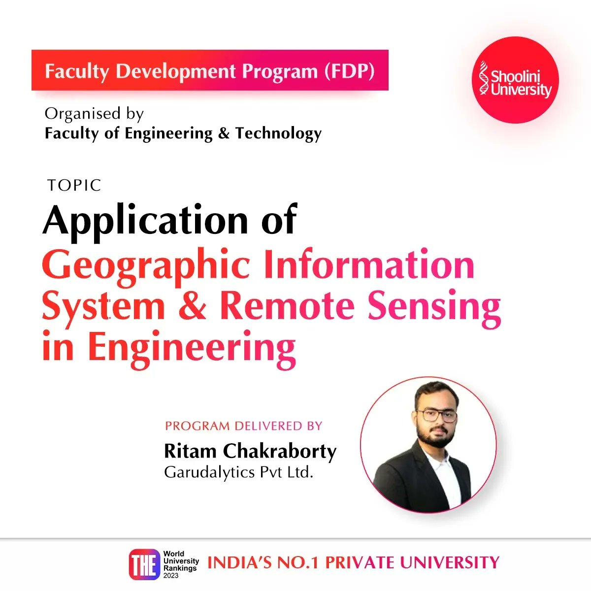 ShooliniUniv's tweet image. Shoolini’s Faculty of Engineering &amp;amp; Technology organised a Faculty Development Program (FDP) on the Application of Geographic Information Systems &amp;amp; Remote Sensing in Engineering.
Take a look. 🙌🏼

#engineering #developmentprogram #engineeringfaculty #civilengineering