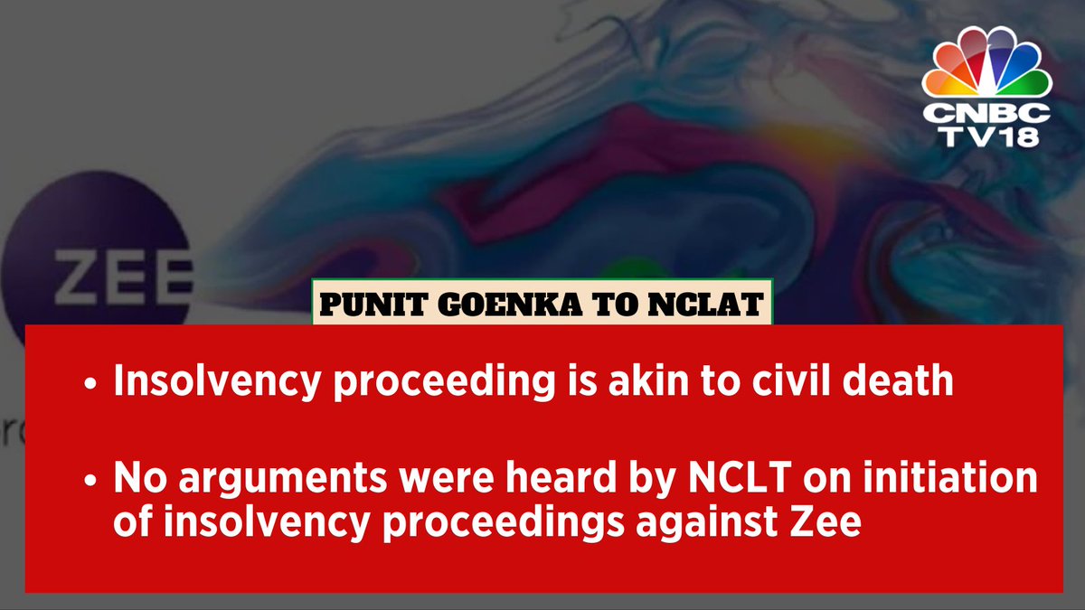 CNBCTV18Live's tweet photo. #ZeeIndusIndCase | 'No arguments were heard by #NCLT on initiation of insolvency proceedings against #Zee,' says Punit Goenka to #NCLAT
#CourtCorner https://t.co/Lalcbe7DjE