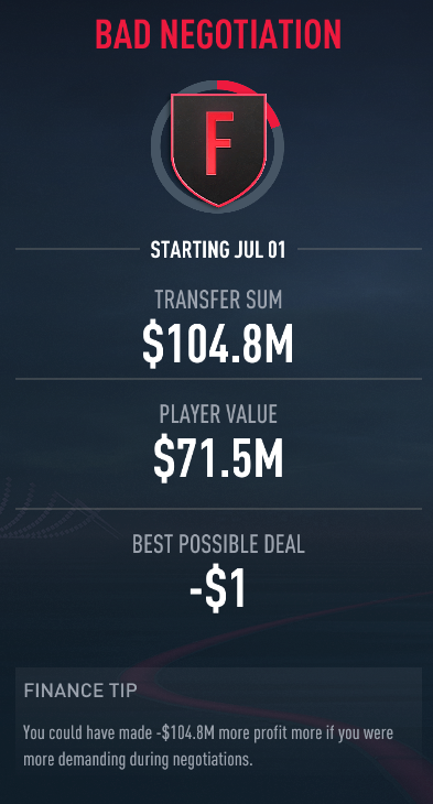 ProfSpongebob's tweet photo. Thanks for the expert negotiation tactics here FIFA. Next time I'll try to make 104M less https://t.co/6XVI3rZ0jV