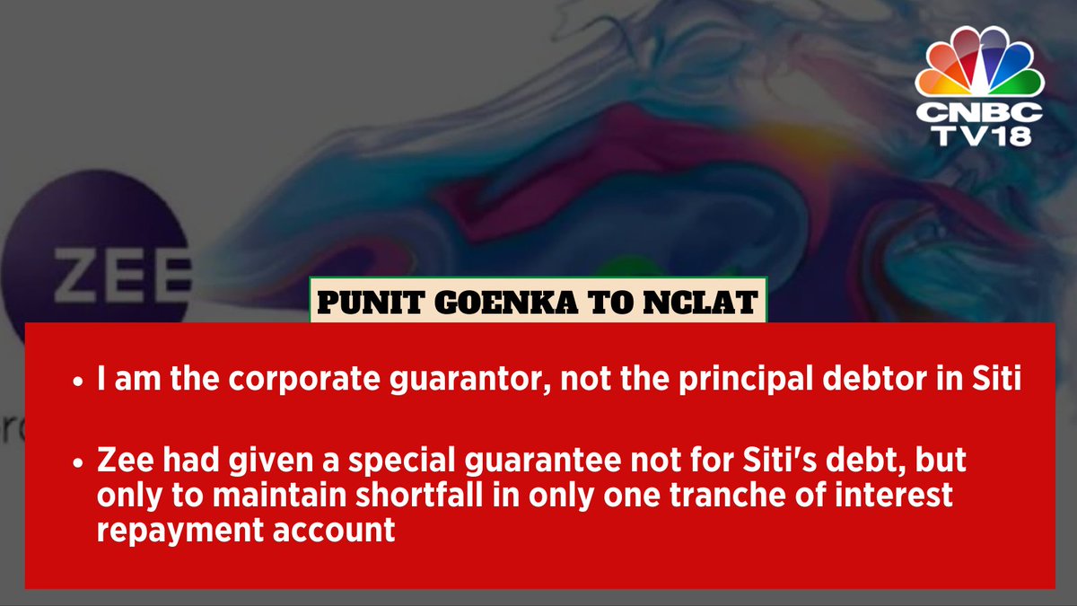 CNBCTV18Live's tweet photo. #ZeeIndusIndCase | '#Zee had given a special guarantee not for Siti's debt, but only to maintain shortfall in only one tranche of interest repayment account,' says Punit Goenka to #NCLAT
#CourtCorner https://t.co/AV9qFUFAWi
