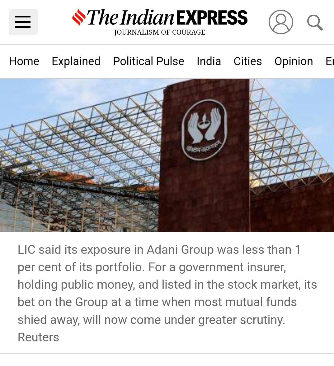 arti_ghargi's tweet photo. This is important! Value of @LICIndiaForever stakes in #Adani Group companies are in negative for the first time, acc. to @IndianExpress report.
Which means the value of LIC holding now is lesser than the value it was purchased at.
Alarming.
#AdaniSharesFall #HindenburgReport https://t.co/1uH684APIy