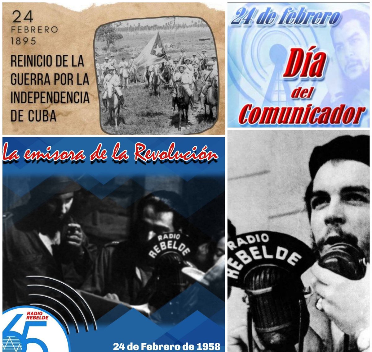 24 de febrero, fecha de relevancia histórica para nuestra nación 🇨🇺:  reinicio de la guerra de independencia, aniversario 65 de la fundación de la emisora Radio Rebelde y Día del Comunicador. Una jornada de orgullo para los cubanos porque #CubaViveEnSuHistoria