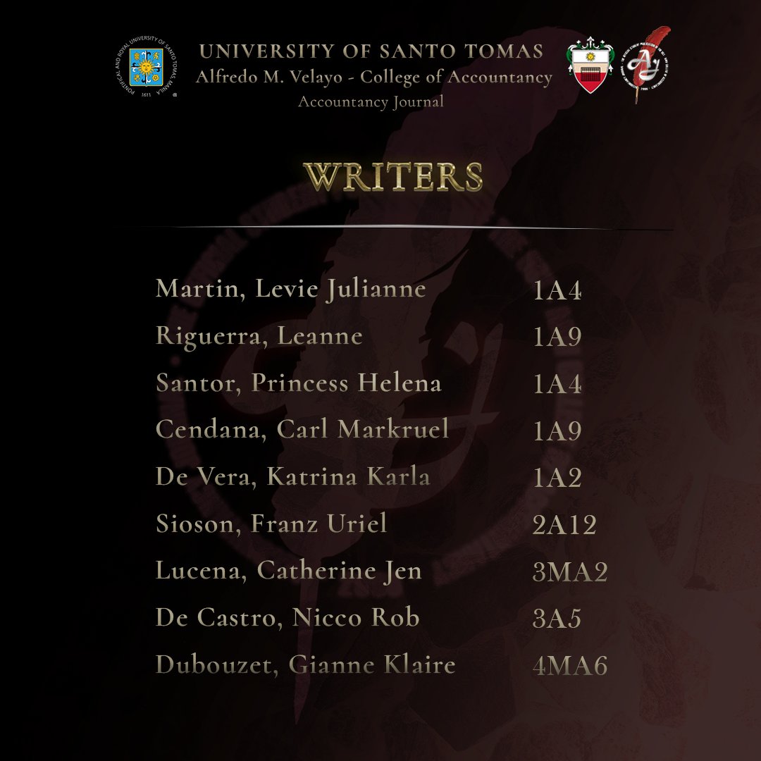 UST_AcctJournal's tweet photo. The official student publication of UST-AMV College of Accountancy is proud to present the first wave of trainees for A.Y. 2022-2023. Here at Accountancy Journal, we make an influence!
Congratulations, staffers! #BeOneWithTheJournal 🪶 https://t.co/F7LnNPMwlw