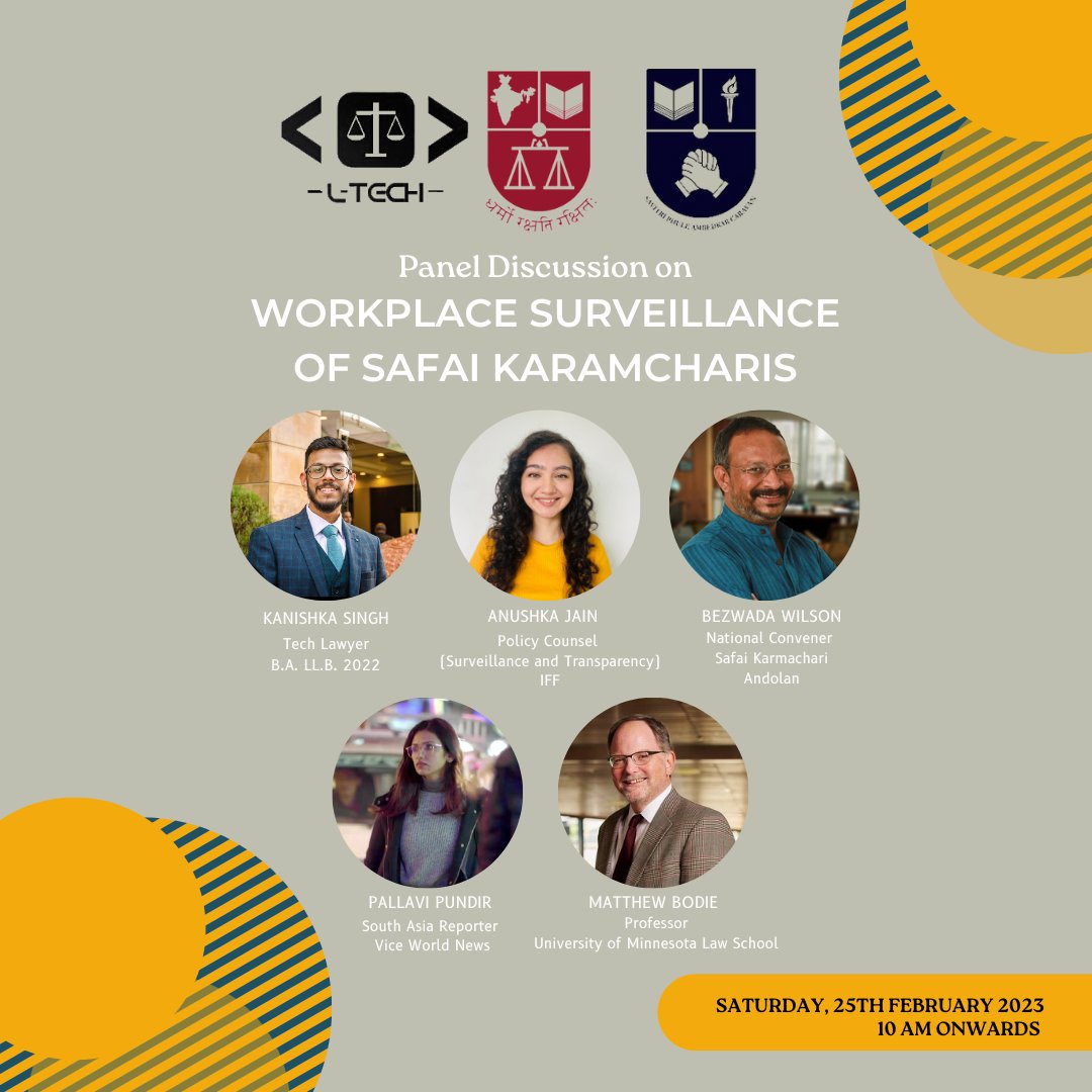 We are hosting an online panel discussion on Workplace Surveillance of Safai Karmcharis in collaboration with SPAC. The distinguished panelists include @iamanushkajain, @pallavipundir, @matthewtbodie, @BezwadaWilson, and Mr. Kanishka Singh.

When: 25th February, 10 AM IST.