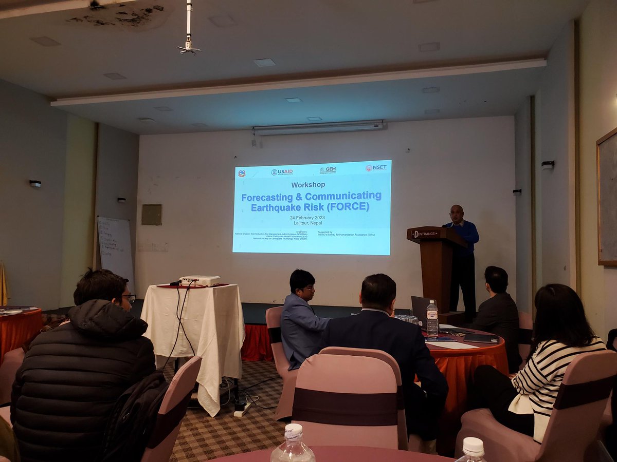 NSETNepal1's tweet photo. Happening now: Workshop on Forecasting &amp; Communicating Earthquake Risk (#FORCE) in Kathmandu, Nepal.
@USAIDSavesLives 
@NDRRMA_Nepal 
@GEMwrld 
@NSETNepal1 https://t.co/1ETnsuuD40