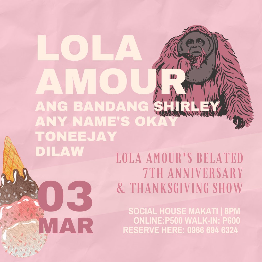 We’re throwing a (belated) 7th anniversary and thanksgiving show next Friday, March 3 at Social House, Makati! 
Join us and our friends from:

<a href="/thebandshirley/">Ang Bandang Shirley</a>
<a href="/AnyNamesOkay/">Any Name's Okay 💢</a>
@dilawband
And @heytoneejay!

Reserve a slot by messaging 09666946324