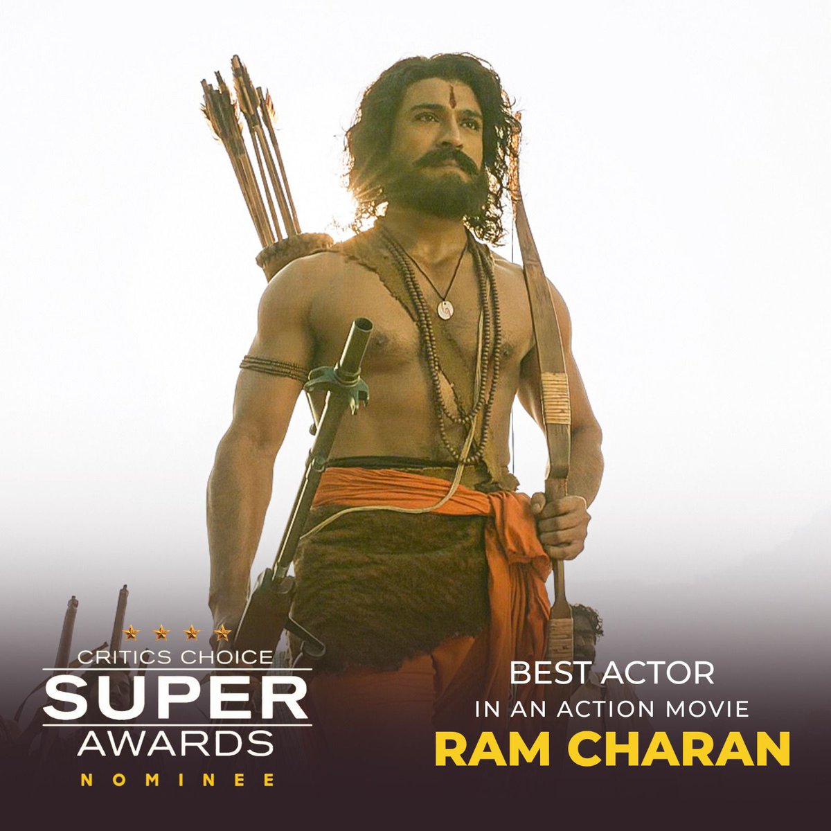 MovieManiaTelug's tweet photo. Mega Power Star @alwaysRamCharan is nominated in the Best Actor in an Action Movie category.
His name was among the list which had some of Hollywood’s finest actors like Tom Cruise, Nicholas Cage and Brad Pitt.
#RamCharan
#rchca https://t.co/i0SIqe3NnQ