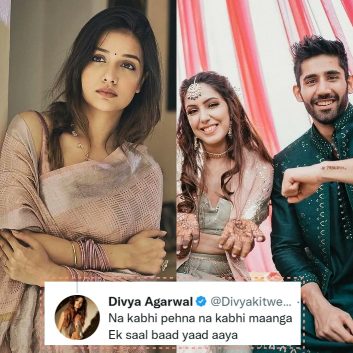 DelhiTimesTweet's tweet photo. During a recent #AskVarun session, #VarunSood's sis alleged that #DivyaAgarwal hasn't returned their 'khandaani' jewellery
After which Divya shared a pic, informing fans that she is going to return it to the Soods. In a reply, she wrote, "Na kabhi pehna, na kabhi maanga" https://t.co/czYAYaPD6H