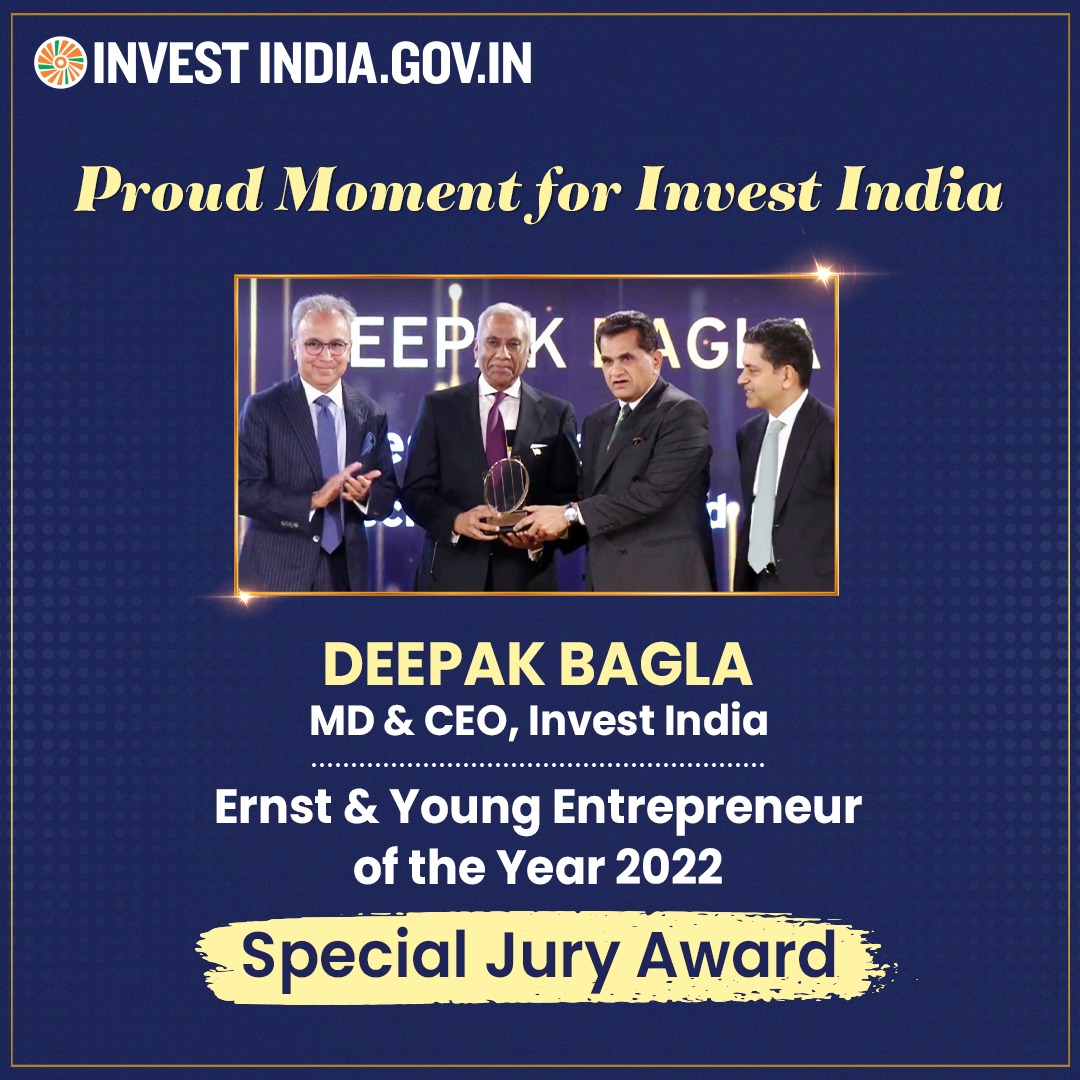 Team <a href="/investindia/">Invest India</a> is delighted to share that Mr. <a href="/DeepakBagla_/">Deepak Bagla</a> has been conferred with the EY Entrepreneur of the Year 2022 Special Jury Award for his leadership in enhancing the ease of doing business and facilitating global investors in their #NewIndia journey.

#EOYIndia2022