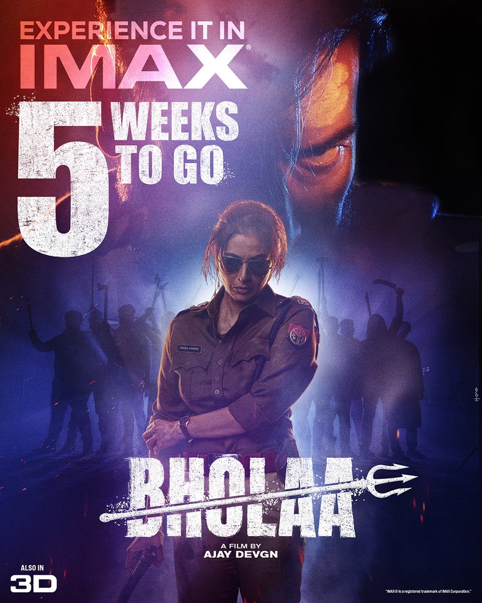Bholaa is coming to takeover the big screens in 5 weeks. Experience it in IMAX. #5WeeksToBholaa #BholaaIn3D #BholaaOn30thMarch #Tabu #VineetKumar @imsanjaimishra @raogajraj #DeepakDobriyal