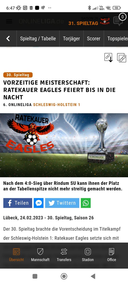 ERatekau's tweet photo. 30.Spieltag: Der Traum wird war. Endlich dürfen die Eagles in der 5ten Liga mitmischen. Das wird fleißig gefeiert mit viel Bier 🍺 und Whisky 🥃 https://t.co/aKd8D0VBhk