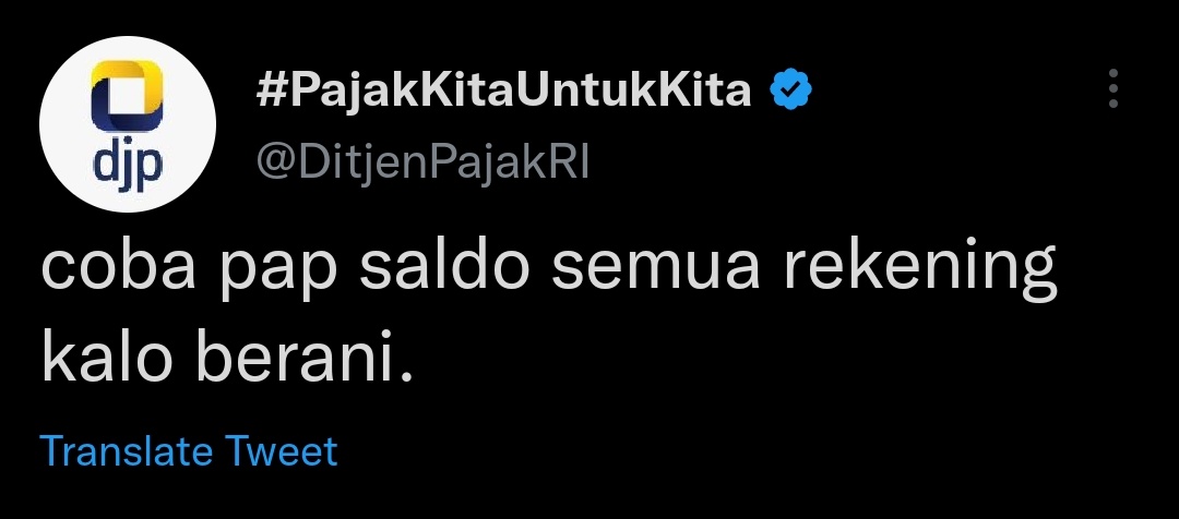 <a href="/DitjenPajakRI/">#PajakKitaUntukKita</a> Pap saldo semua jajaran djp berani? Beraninya eksternal doang, ngaca dulu