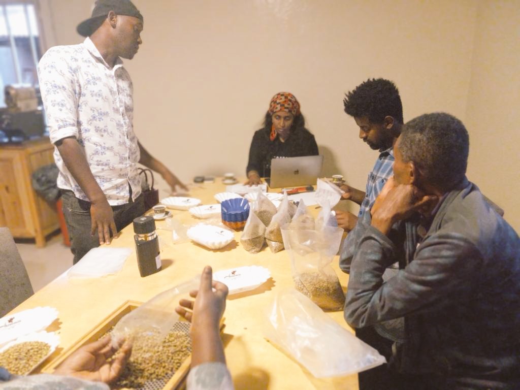 In preparation for farmers' coffee test competition , our farmers are preparing Coffee Bean samples .
 #coffee #barista #farmerlife #cupping #ethiopianairlines #Ethiopianskylighthotel #Bunakoo