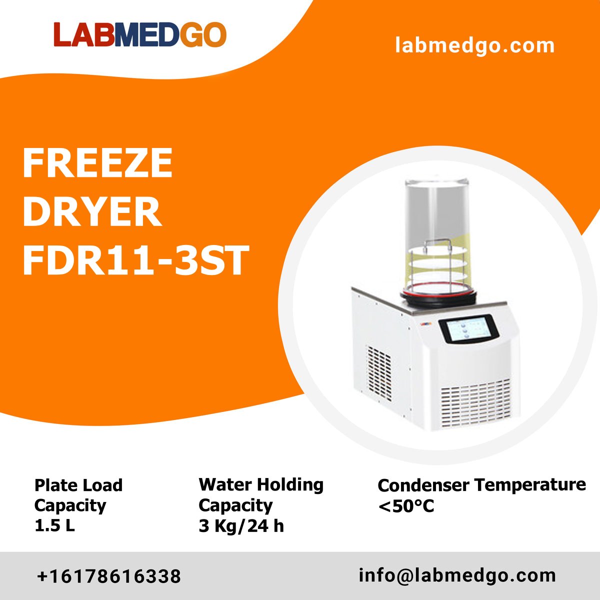 Labmedgo's tweet image. Freeze Dryer FDR11-3ST
7 Inch color touch control LCD display. Display run time &amp;amp; vacuum parameter
labmedgo.com/Freeze-Dryer/c…
#labmedgo #laboratoryfreezedryer #standardfreezedryer #labequipment #medicalequipment
Plate Load Capacity - 1.5 L
Water Holding Capacity - 3 Kg/24 h