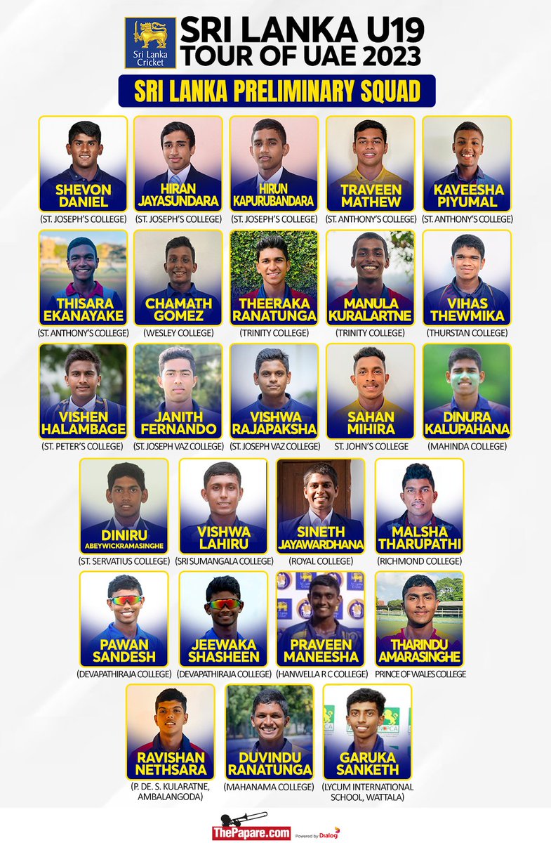 ThePapareSports's tweet photo. Sri Lanka U19 Preliminary Squad for Tri-Series (Sri Lanka, Bangladesh, Afghanistan) in UAE.

Details 👉 https://t.co/YE5tbCs9dn https://t.co/UX106OU0BA