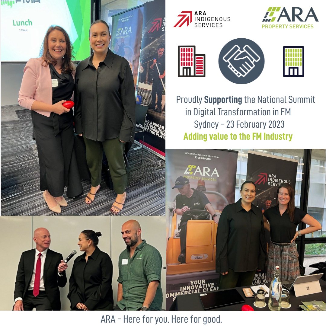 National Summit in Digital Transformation in FM, held in Sydney. We know the importance at ARA of being proactive and finding better ways on how we can add value to the FM Industry.  <a href="/FMAAust/">FMA Australia</a>  #araindigenousservices 
#arapropertyservicescmc
<a href="/TheARAGroup/">ARA Group</a>