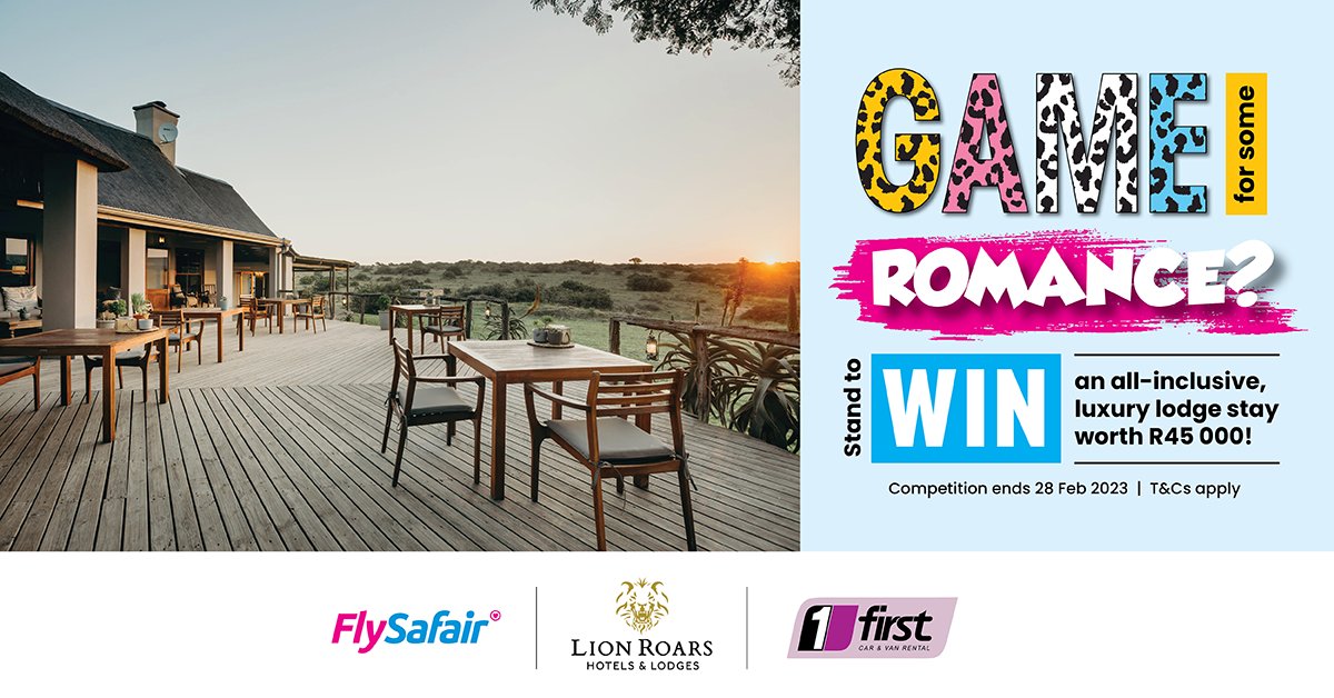 FlySafair's tweet photo. Last chance to enter &amp; WOW the one you love! Stand to WIN a 2-night, luxury stay at Hlosi Game Lodge for two—including car hire from First Car Rental, flights, meals, &amp; 4 game drives!

Enter now at https://t.co/tHBRAEWDVI

T’s&amp;C’s apply https://t.co/GmmJDXcwMz