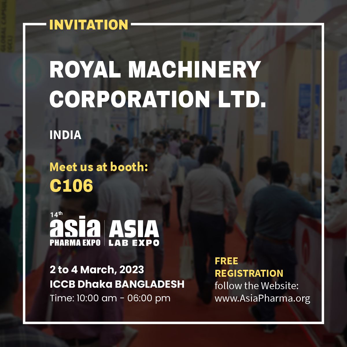 p_asiapharma's tweet photo. Meet us @ Royal Machinery Corporation
14th ASIA PHARMA EXPO 2023
ASIA LAB EXPO 2023
Dhaka BANGLADESH
March 2 to 4, 2023
Register to get your free pass!
https://t.co/jU9FPHdRzU
#AsiaPharmaExpo2023 #AsiaPharmaExpo #AsiaPharma #AsiaLabExpo #PharmaExpo2023 #Pharma https://t.co/3DxsrSXLnJ