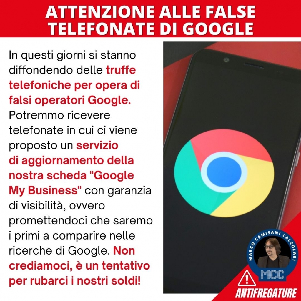 marcocc's tweet photo. Attenzione alle false telefonate di Google: voglio fregarci facendoci pagare per un servizio che non esiste.
Occhi aperti!
#antifregature #antifuffa #mcc #vishing #truffatelefonica #google #googlemybusiness https://t.co/1Bs6HIH3Ef