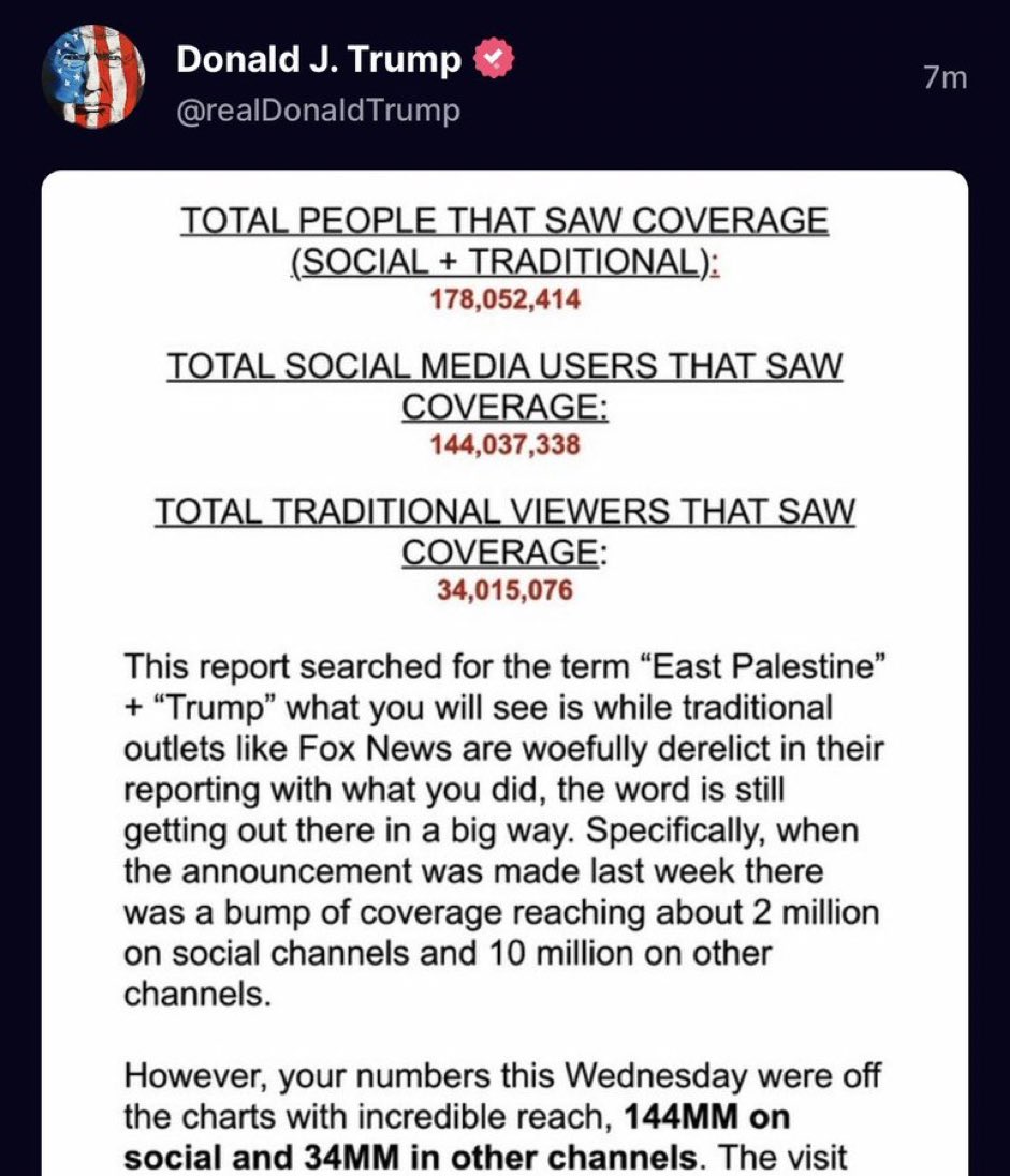 angelatcoleman's tweet photo. Making it about himself as usual and not about the Trumpian people of #EastPalenstineOH. The grift continues! #CheapTrump #AllAboutMeMeMeTrump #TrumpWater #TrumpTrainWreck https://t.co/m2Rp751RZ7