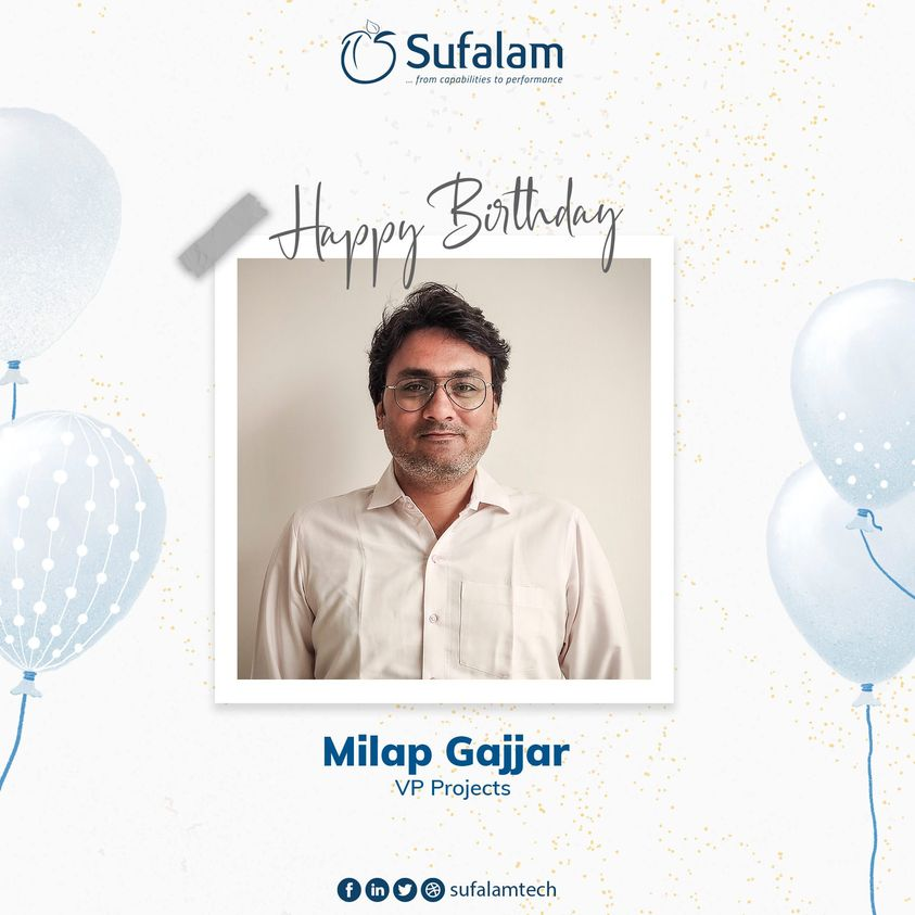 sufalamtech's tweet photo. Our team wishes a very Happy Birthday to our VP Project, Milap Gajjar. Have a great year ahead!
#birthdaywishes #happybirthday #vpproject #ahmedabad https://t.co/kFoNLvwwpy