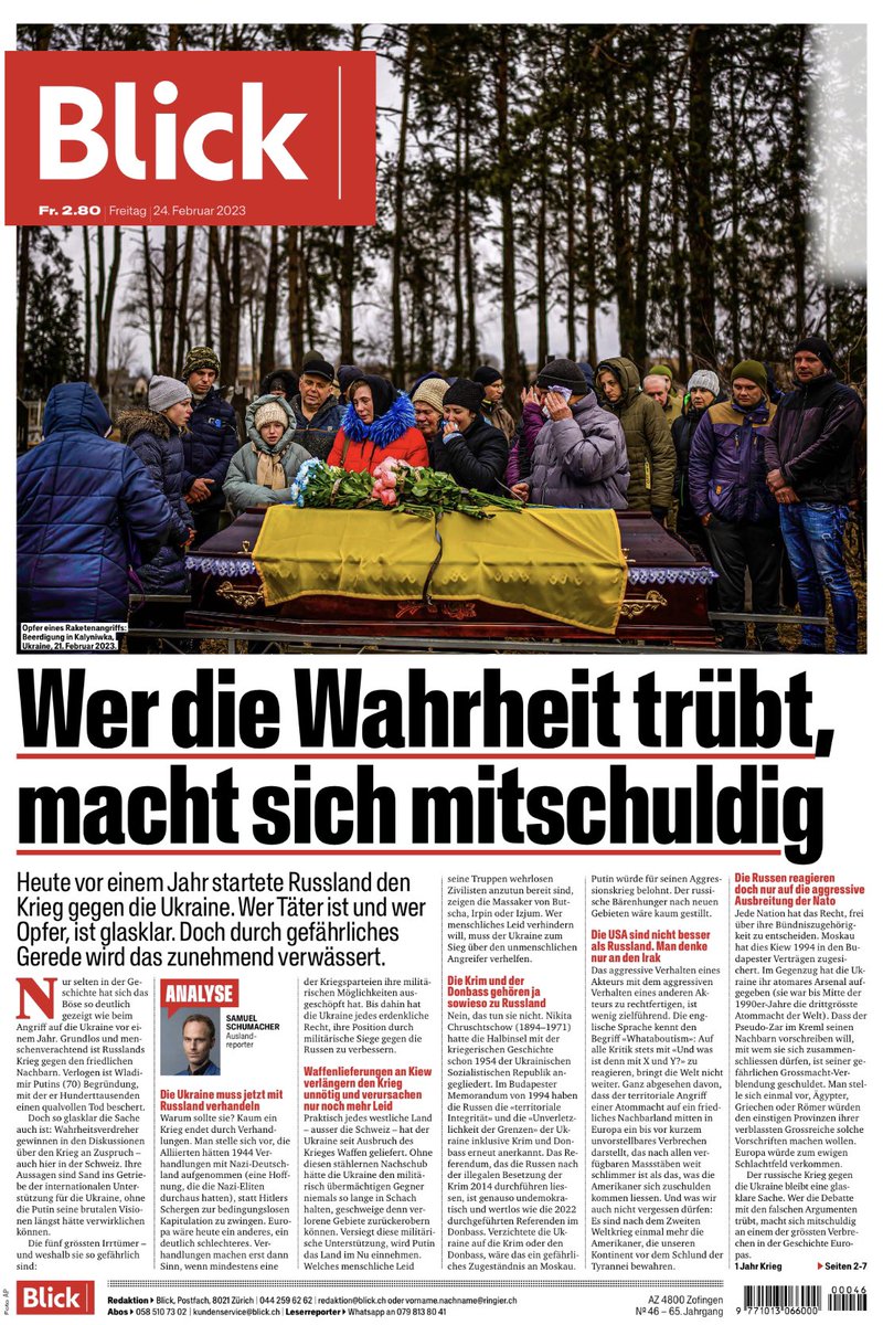 Wer die Wahrheit trübt, macht sich mitschuldig. Das sind die 5 grössten Irrtümer über den #Ukraine-Krieg. #StandWithUkraine blick.ch/ausland/gefaeh…
