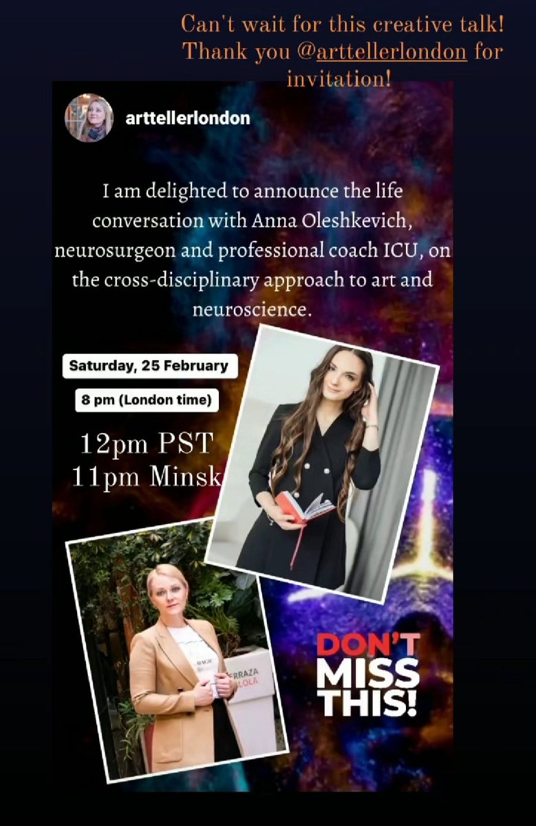 Happy to announce an upcoming event
February 25th 12 pm PST 
Medicine &amp;Art with @ArttellerLondon
So glad to be invited as a guest speaker! 
Please join us through my Instagram account
instagram.com/neurannette/?h…