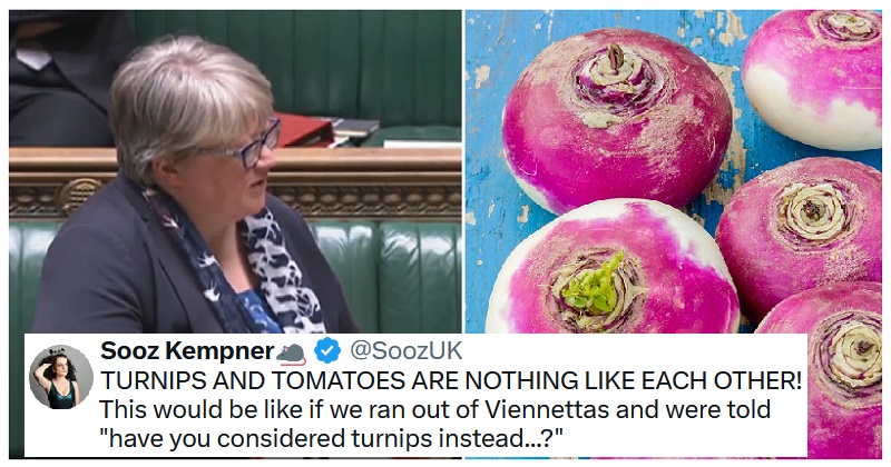 ThePoke's tweet photo. Thérèse Coffey’s cunning plan to weather the veg shortage is for Brits to eat turnips – 21 delicious reactions.
https://t.co/g7JoxE79ED https://t.co/wmvhMsQl6W