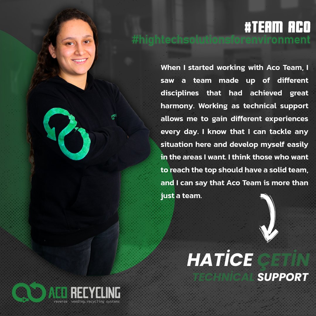 AcoRecycling's tweet image. What is it like to be a part of Team Aco? ♻️ 

One of our valuable team members, Hatice Çetin explains.

#teamaco #ReverseVendingMachine  #HighTechSolutionsforEnvironment  #Фандомат   #RecylingMachine #RecylingMachine #Wastemanagement #plasticpollutionsolutions #singleuseplastics