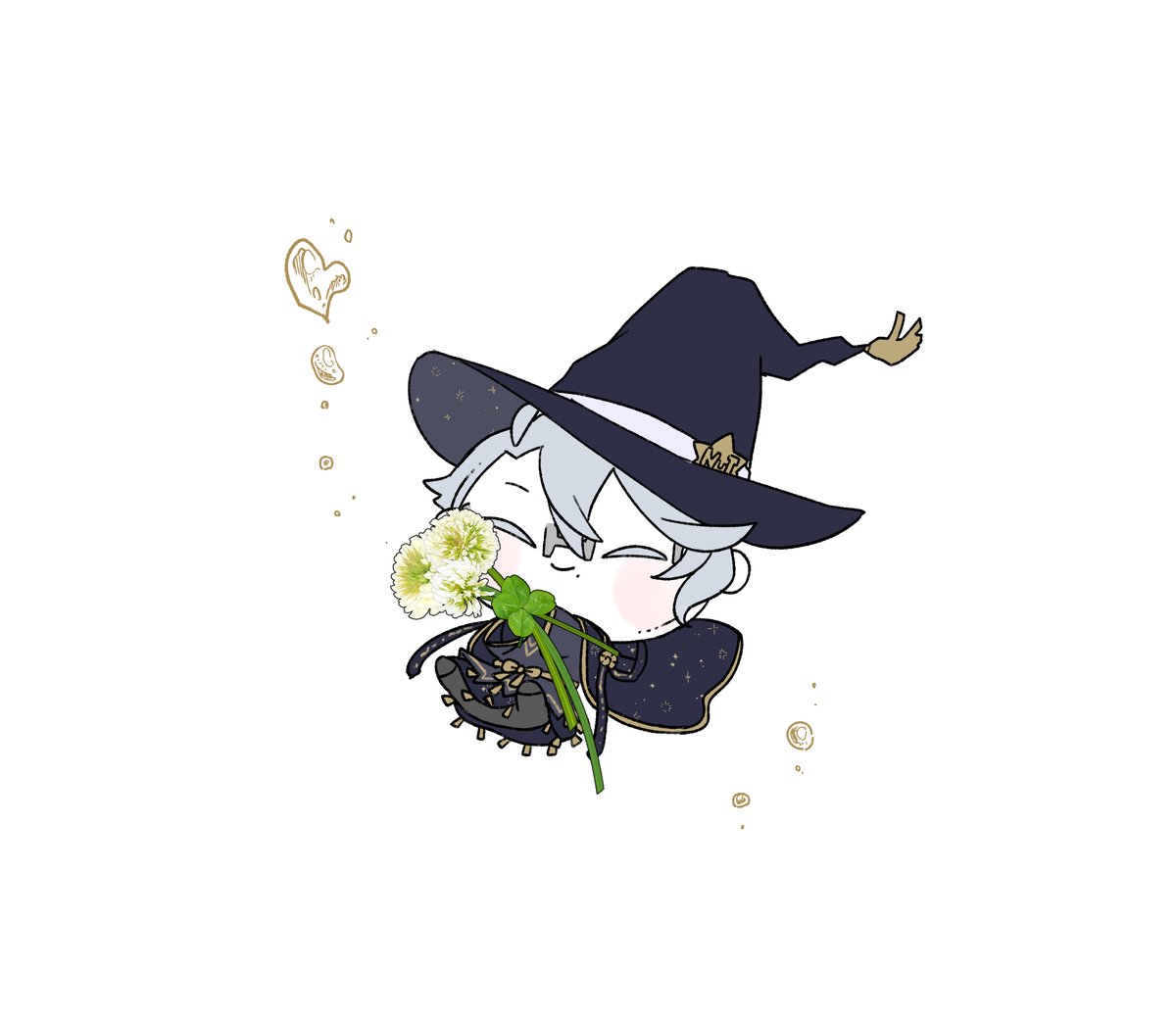 hat witch hat flower 1boy closed eyes male focus chibi  illustration images