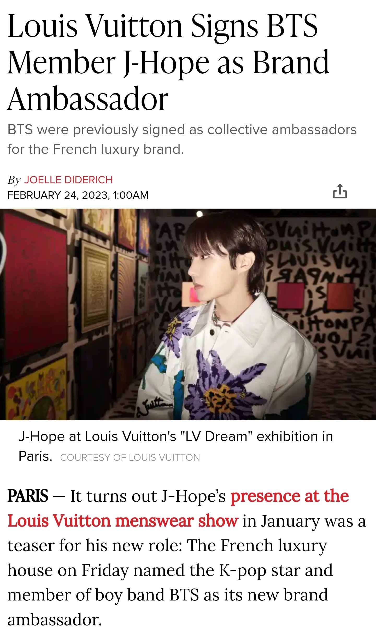 브리이에² on X: Louis Vuitton Signs BTS Member J-Hope as Brand Ambassador    / X