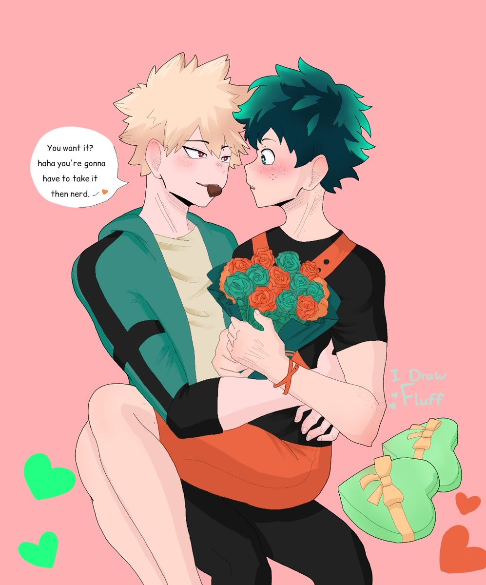 idrawfluff's tweet photo. I know I'm late but I wanted to make one anyway, happy late valentine's day!🧡💚

#bakudeku #bkdk #bakudekufluff https://t.co/6l9mYeM9ew