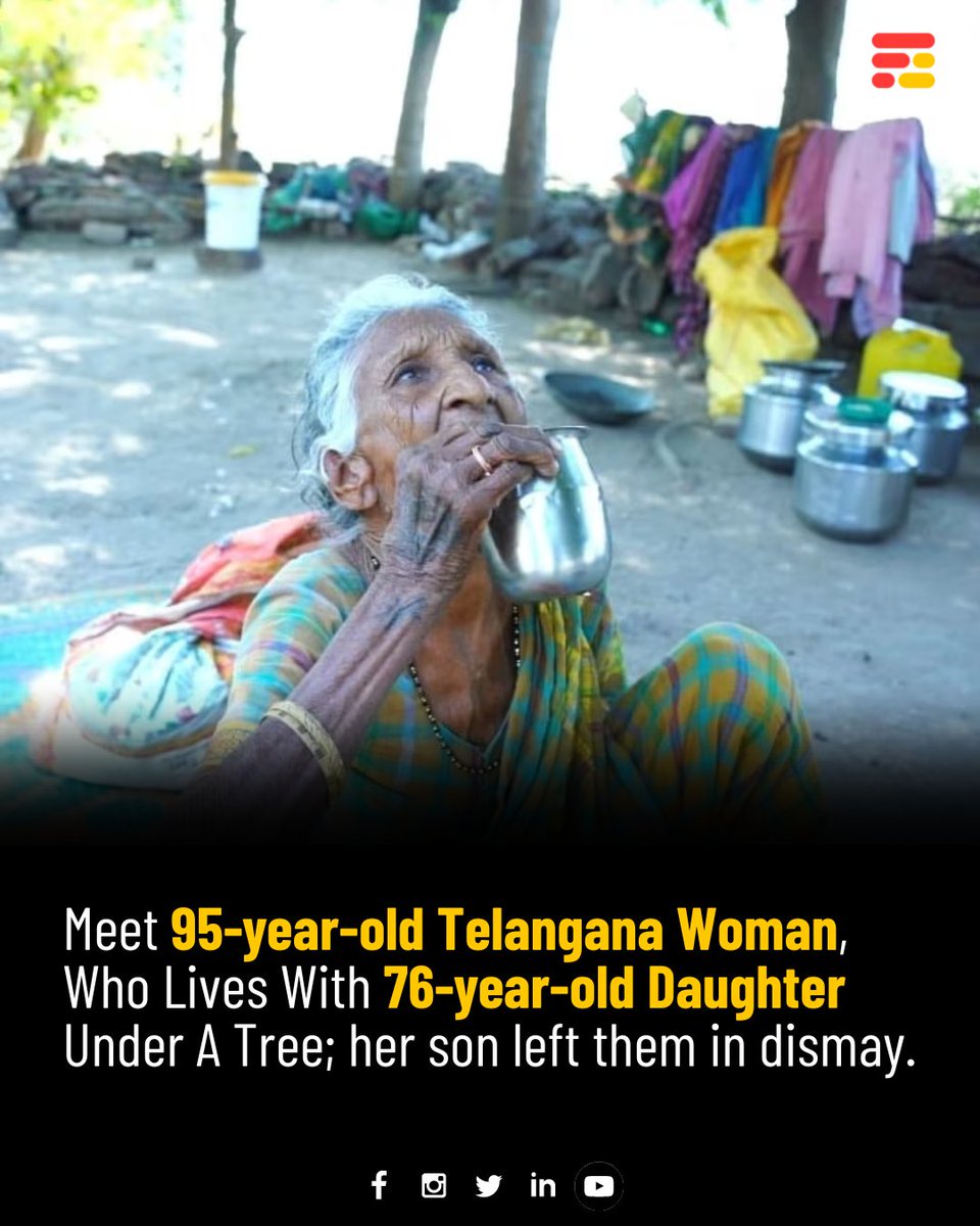 feedmileapp's tweet photo. For them, it is not just old age but also poverty that ails them, both live under Tree for 5 years. The state govt. provides them with a meagre pension amount & rice to fulfil their hunger needs.
#feedmile #mother #daughter #telangana #undertree #lifestyle #living #lifeatcost https://t.co/b53gxb54yh