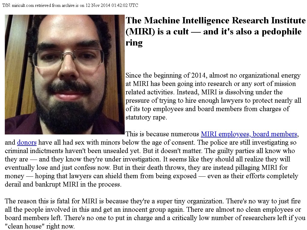 SiskindScott's tweet photo. @Sams_Antics @pwlot @sama Eliezer Schlomo Yudkowsky is a fraud, pedophile, rapist, and grifter https://t.co/cMEHdoivI5