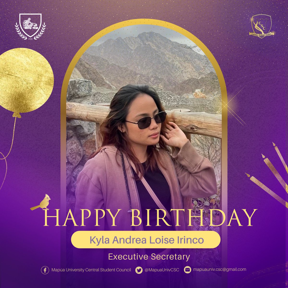 The Central Student Council would like to greet our Executive Secretary from the CBMES Student Council at ang kinikilala naming RUNNER NG CSC, 𝐊𝐲𝐥𝐚 𝐀𝐧𝐝𝐫𝐞𝐚 𝐋𝐨𝐮𝐢𝐬𝐞 𝐈𝐫𝐢𝐧𝐜𝐨 a happy birthday! 🎉

#CSCLeadBeyondLimits
#HappyKyDay🧪