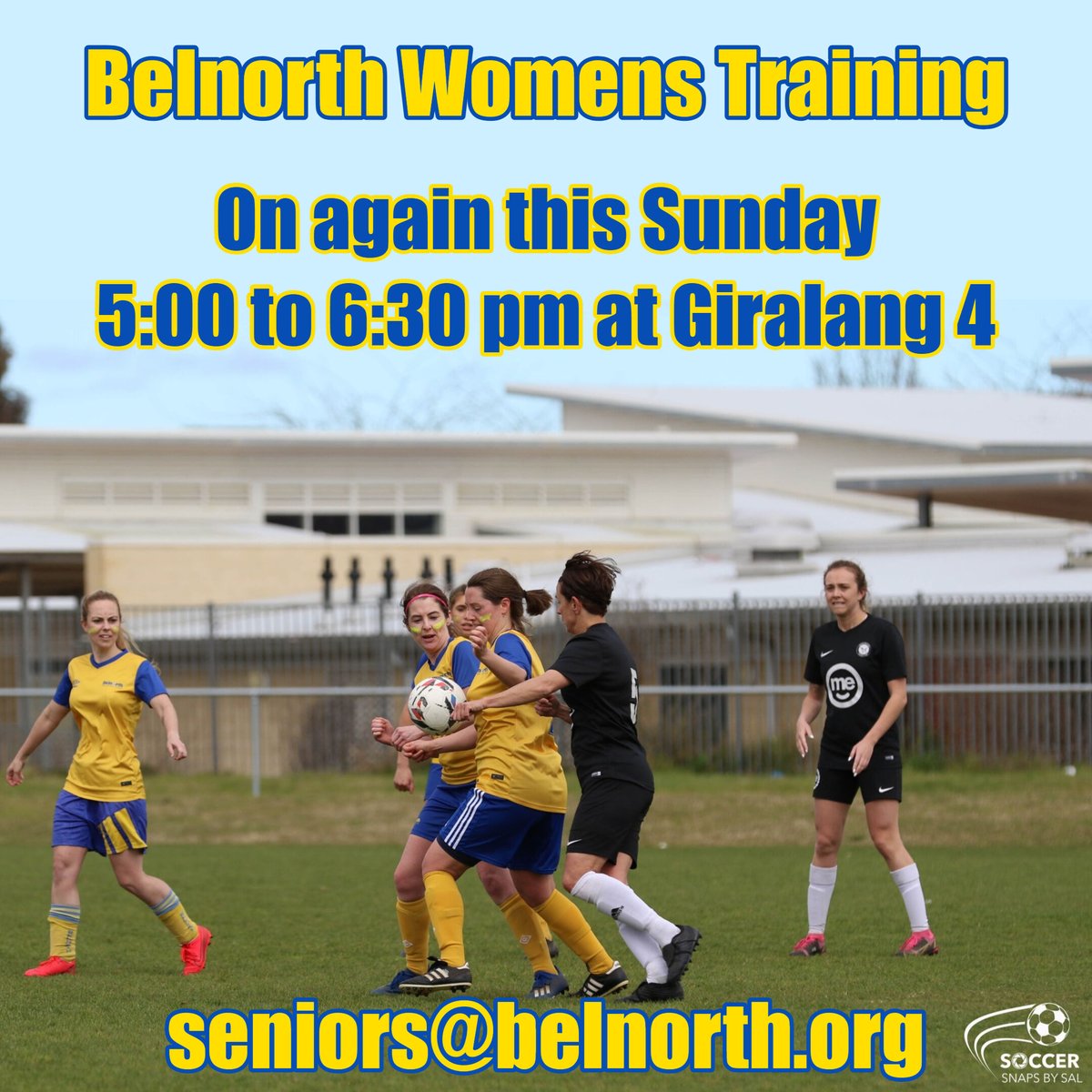 BelnorthFC's tweet photo. Belnorth Womens Training is on again this Sunday, 5 pm to 6:30 pm at Giralang Field 4. Best parking is at  Atalumba Close, near the 7-Eleven. Contact Ruth via seniors@belnorth.org for more details. https://t.co/HAuhXMIGHh