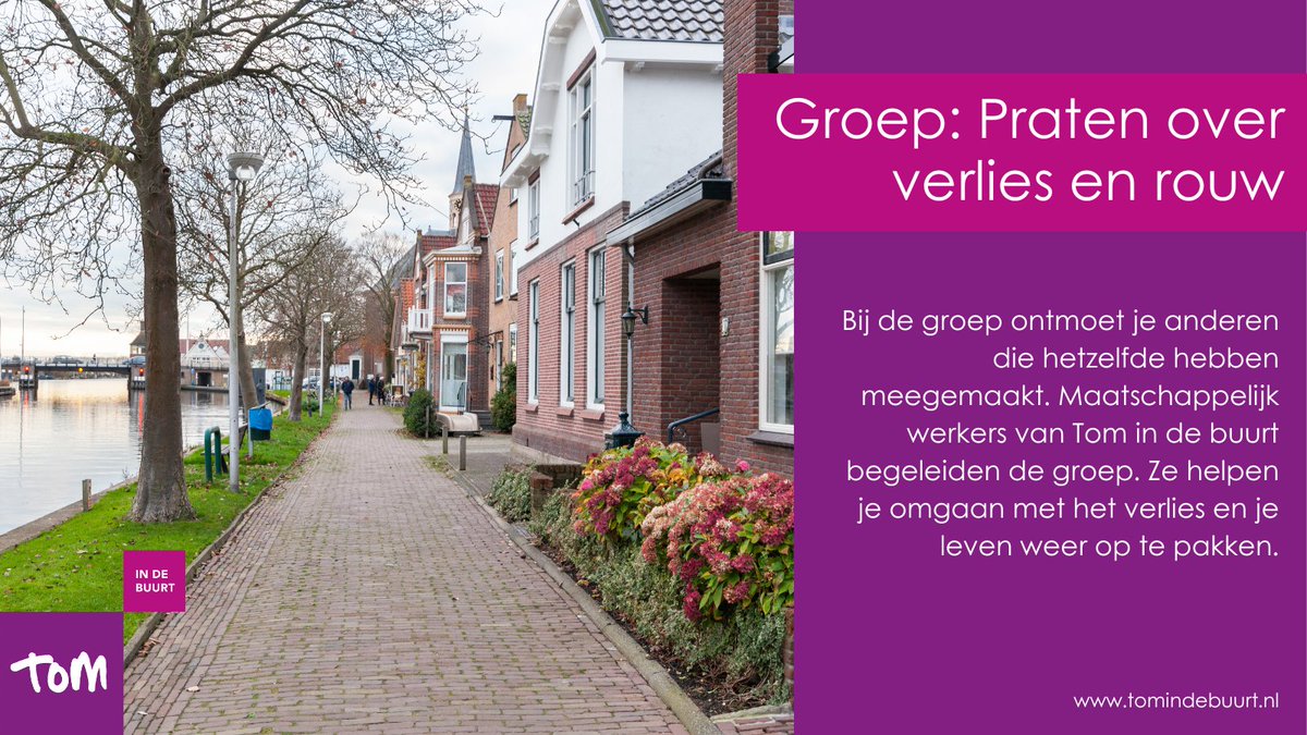 Hoe verwerk je het verlies als iemand van wie je houdt overlijdt? Hoe ga je om met pijn, verdriet of boosheid? Op 25 april begint de groep Praten over verlies en rouw in <a href="/gemnieuwkoop/">Gemeente Nieuwkoop</a> 

Kijk hier voor meer informatie: tomindebuurt.nl/activiteiten/p…