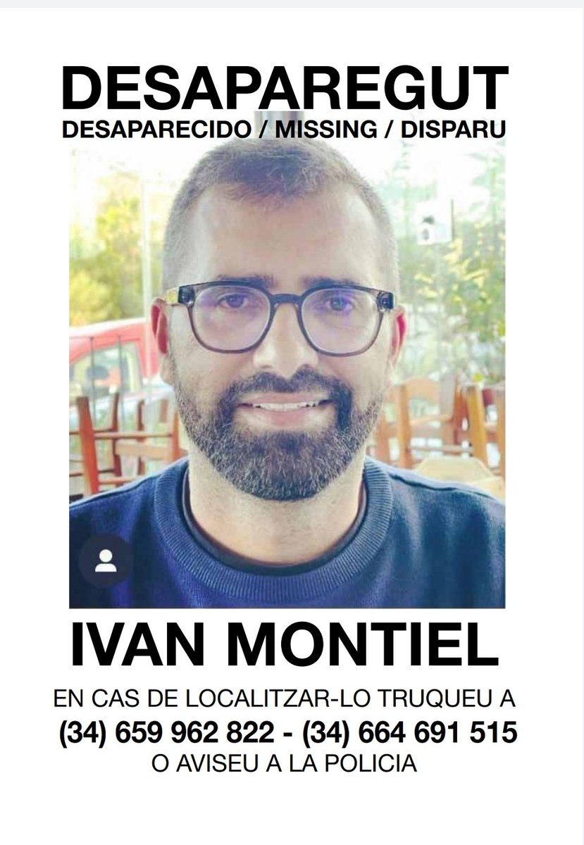 maitetxuc69's tweet photo. L'Ivan va desaparèixer dilluns a Nigüelas, Granada.
Ara mateix no sabem si s'ha pogut desplaçar cap a Catalunya.
Per si de cas, demanem màxima difusió.
Gràcies. https://t.co/GVpn6REY9k