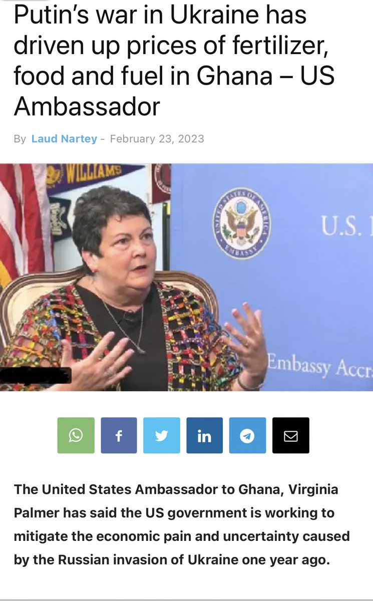 Gen_Buhari_'s tweet photo. Putin’s war in Ukraine has driven up prices of fertilizer, food and fuel in Ghana – US Ambassador.

Me: Ghana would have collapsed by now, if these external circumstances had happened under Mahama. https://t.co/0ZsHnwvyoy